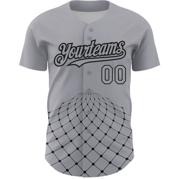 Custom Gray Black 3D Pattern Design Geometric Grid Authentic Baseball Jersey