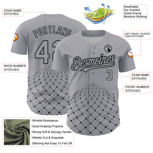 Custom Gray Black 3D Pattern Design Geometric Grid Authentic Baseball Jersey