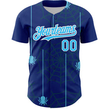 Load image into Gallery viewer, Custom Royal Sky Blue-White 3D Pattern Design Spider Web Authentic Baseball Jersey
