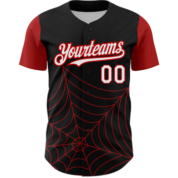 Custom Black White-Red 3D Pattern Design Spider Web Authentic Baseball Jersey