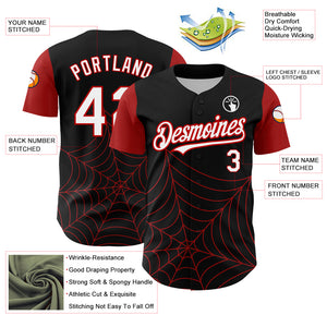 Custom Black White-Red 3D Pattern Design Spider Web Authentic Baseball Jersey