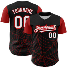 Load image into Gallery viewer, Custom Black White-Red 3D Pattern Design Spider Web Authentic Baseball Jersey
