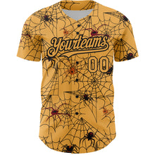 Load image into Gallery viewer, Custom Gold Black 3D Pattern Design Spider Web Authentic Baseball Jersey
