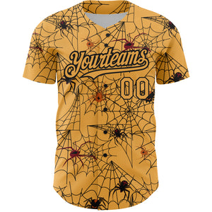 Custom Gold Black 3D Pattern Design Spider Web Authentic Baseball Jersey