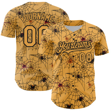 Custom Gold Black 3D Pattern Design Spider Web Authentic Baseball Jersey