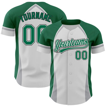 Custom White Kelly Green Gray-Black 3D Pattern Design Curve Solid Authentic Baseball Jersey