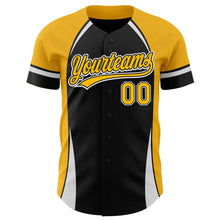 Load image into Gallery viewer, Custom Black Gold-White 3D Pattern Design Curve Solid Authentic Baseball Jersey
