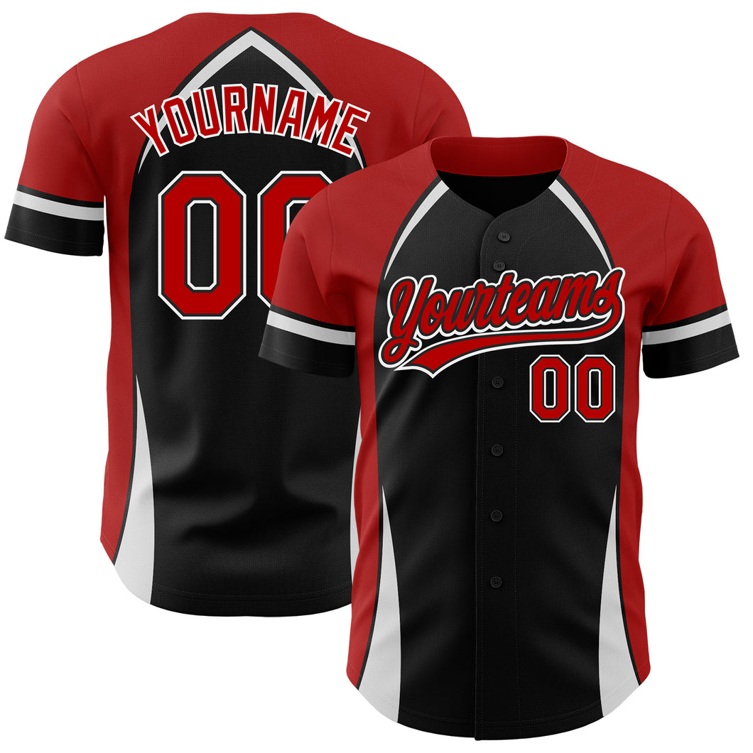 Custom Black Red-White 3D Pattern Design Curve Solid Authentic Baseball Jersey