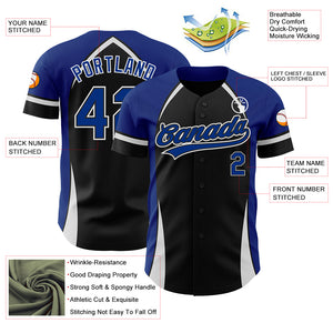 Custom Black Royal-White 3D Pattern Design Curve Solid Authentic Baseball Jersey