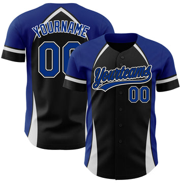 Custom Black Royal-White 3D Pattern Design Curve Solid Authentic Baseball Jersey