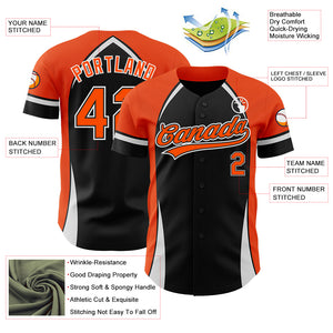 Custom Black Orange-White 3D Pattern Design Curve Solid Authentic Baseball Jersey