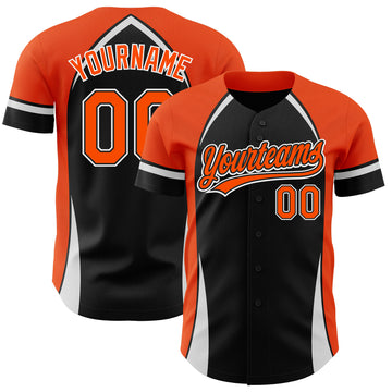 Custom Black Orange-White 3D Pattern Design Curve Solid Authentic Baseball Jersey