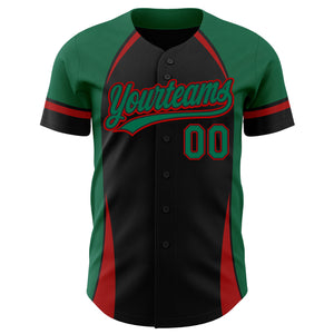 Custom Black Kelly Green-Red 3D Pattern Design Curve Solid Authentic Baseball Jersey