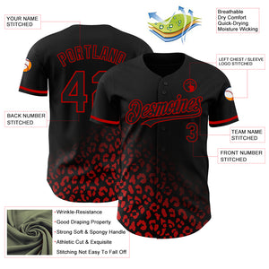 Custom Black Red 3D Pattern Design Leopard Print Fade Fashion Authentic Baseball Jersey