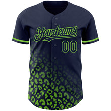 Load image into Gallery viewer, Custom Navy Neon Green 3D Pattern Design Leopard Print Fade Fashion Authentic Baseball Jersey
