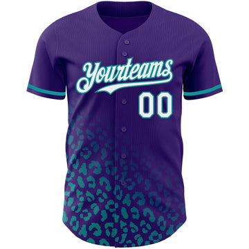 Custom Purple White-Teal 3D Pattern Design Leopard Print Fade Fashion Authentic Baseball Jersey