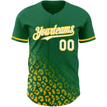 Load image into Gallery viewer, Custom Kelly Green White-Yellow 3D Pattern Design Leopard Print Fade Fashion Authentic Baseball Jersey

