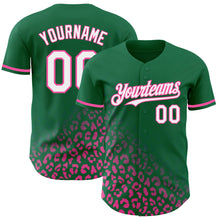 Load image into Gallery viewer, Custom Kelly Green White-Pink 3D Pattern Design Leopard Print Fade Fashion Authentic Baseball Jersey
