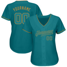 Load image into Gallery viewer, Custom Teal Teal-Old Gold Authentic Baseball Jersey
