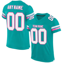 Load image into Gallery viewer, Custom Aqua White-Pink Mesh Authentic Football Jersey
