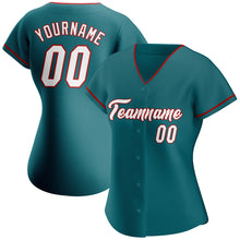 Load image into Gallery viewer, Custom Teal White-Red Authentic Baseball Jersey
