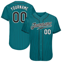 Load image into Gallery viewer, Custom Teal Black Pinstripe Black-White Authentic Baseball Jersey
