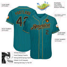 Load image into Gallery viewer, Custom Teal Black Pinstripe Black-Old Gold Authentic Baseball Jersey
