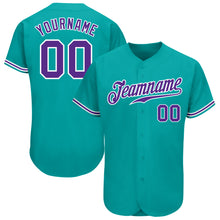 Load image into Gallery viewer, Custom Aqua Purple-White Authentic Baseball Jersey
