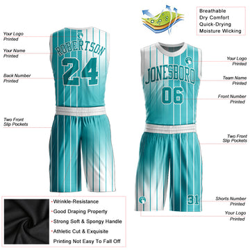 Custom Aqua Aqua-White Round Neck Sublimation Basketball Suit Jersey