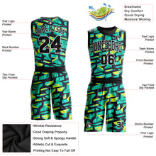 Load image into Gallery viewer, Custom Aqua Black-Neon Green Round Neck Sublimation Basketball Suit Jersey
