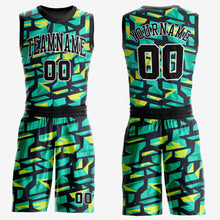 Load image into Gallery viewer, Custom Aqua Black-Neon Green Round Neck Sublimation Basketball Suit Jersey
