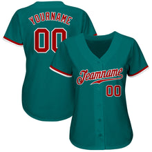 Load image into Gallery viewer, Custom Teal Red-White Authentic Baseball Jersey
