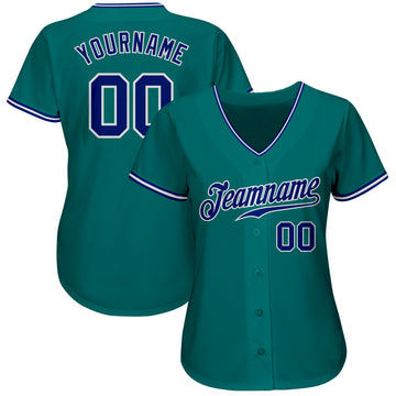 Custom Teal Royal-White Authentic Baseball Jersey