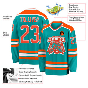 Custom Aqua Orange-White Hockey Jersey