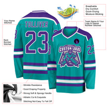 Load image into Gallery viewer, Custom Aqua Purple-White Hockey Jersey
