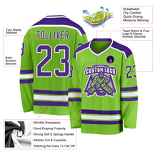 Load image into Gallery viewer, Custom Neon Green Purple-White Hockey Jersey
