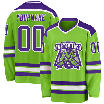 Custom Neon Green Purple-White Hockey Jersey
