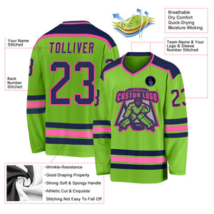 Custom Neon Green Navy-Pink Hockey Jersey