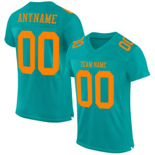 Load image into Gallery viewer, Custom Aqua Bay Orange Mesh Authentic Football Jersey
