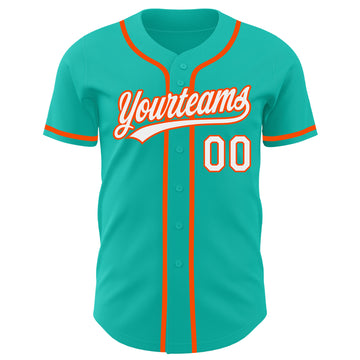 Custom Aqua White-Orange Authentic Baseball Jersey