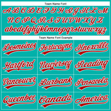 Load image into Gallery viewer, Custom Aqua White Pinstripe Red Authentic Baseball Jersey
