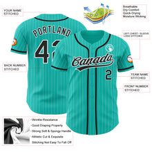 Load image into Gallery viewer, Custom Aqua White Pinstripe Black Authentic Baseball Jersey
