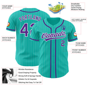 Custom Aqua White Pinstripe Purple Authentic Baseball Jersey