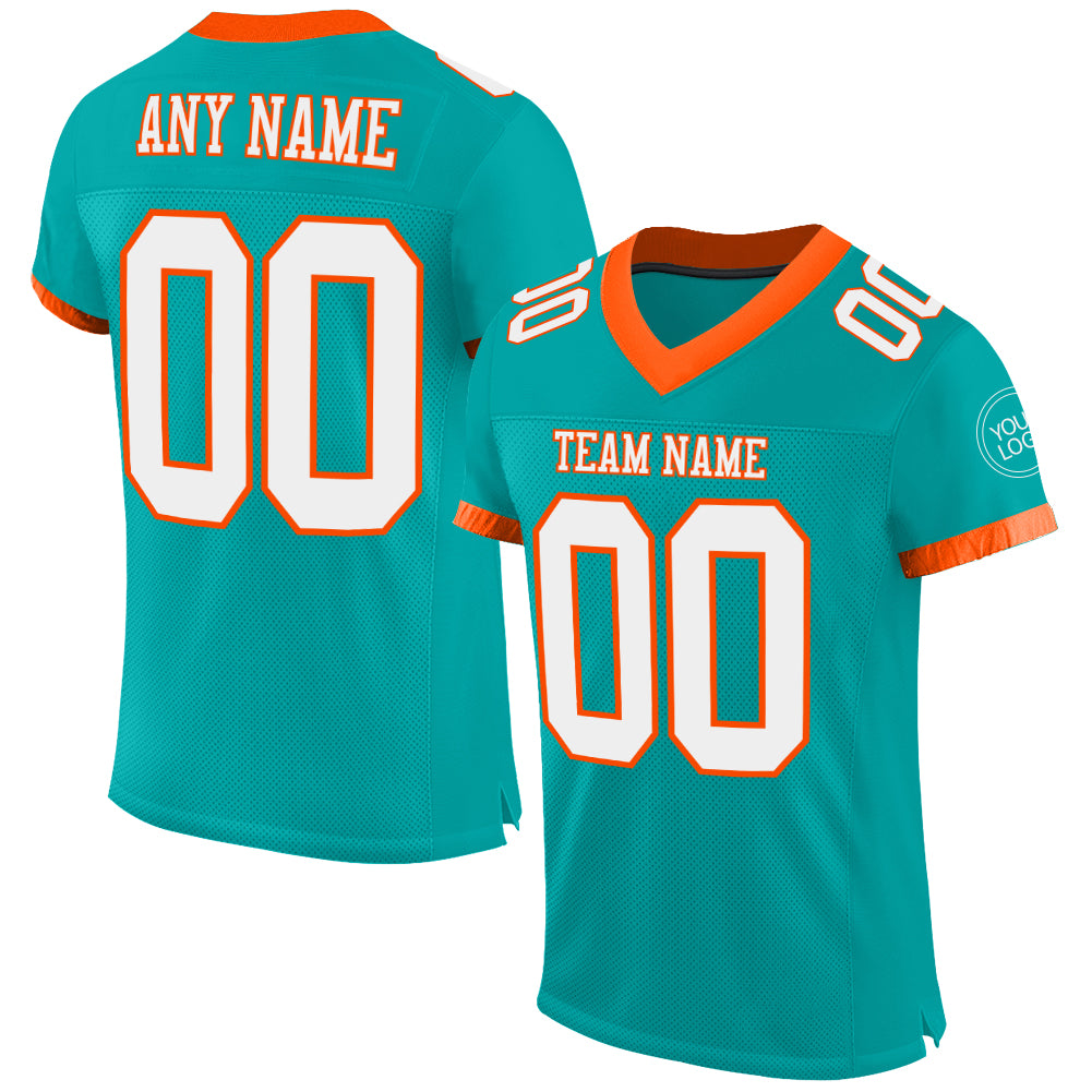 Custom Aqua White-Orange Mesh Authentic Football Jersey