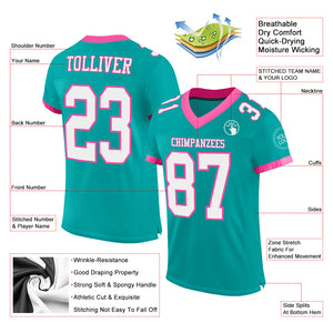 Custom Aqua White-Pink Mesh Authentic Football Jersey