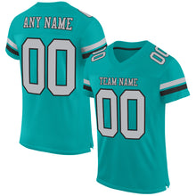 Load image into Gallery viewer, Custom Aqua Gray-Black Mesh Authentic Football Jersey
