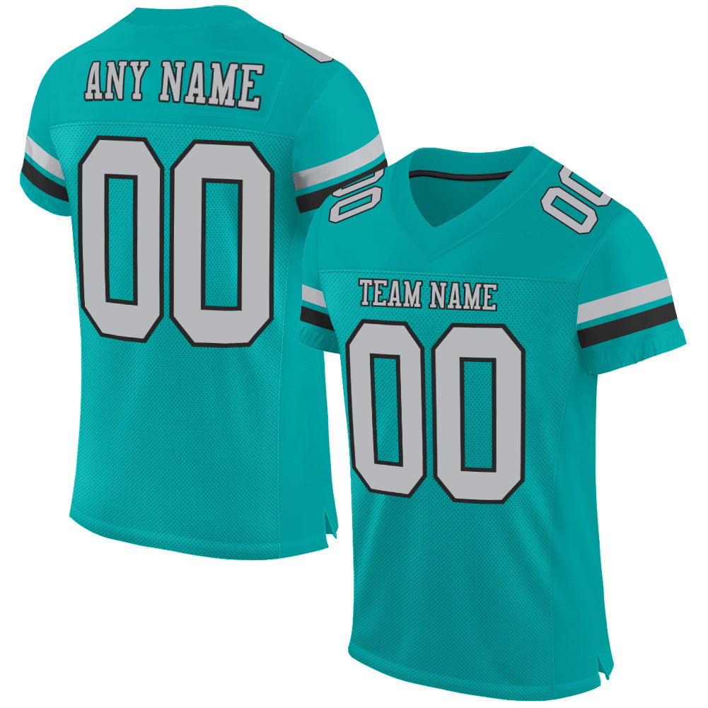 Custom Aqua Gray-Black Mesh Authentic Football Jersey