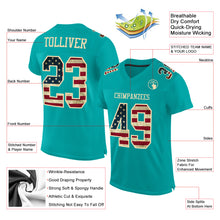 Load image into Gallery viewer, Custom Aqua Vintage USA Flag-City Cream Mesh Authentic Football Jersey
