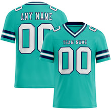 Load image into Gallery viewer, Custom Aqua White-Navy Mesh Authentic Football Jersey
