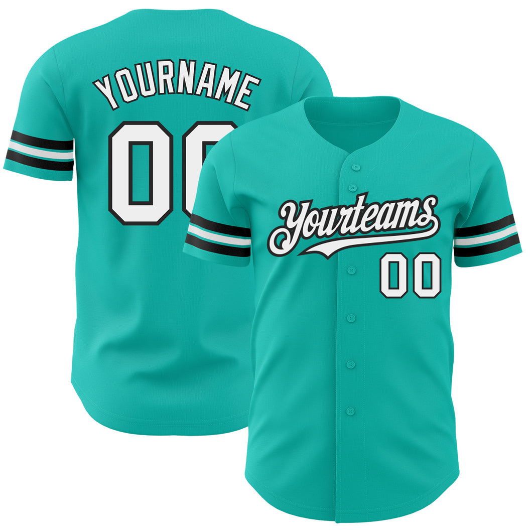 Custom Aqua White-Black Authentic Baseball Jersey